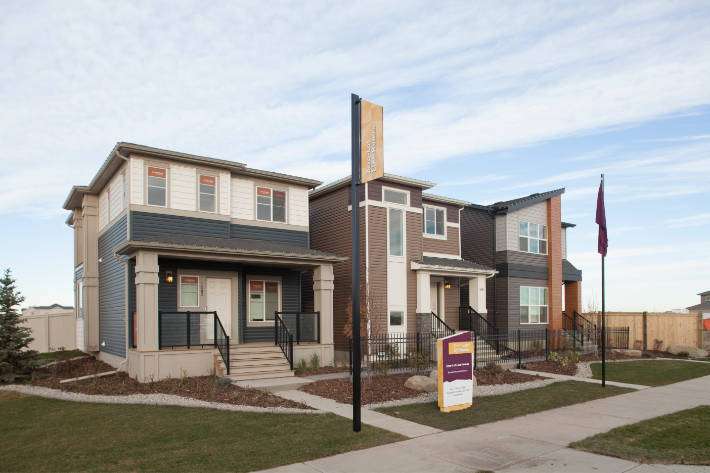 rear-laned single family showhomes in cornerstone community.