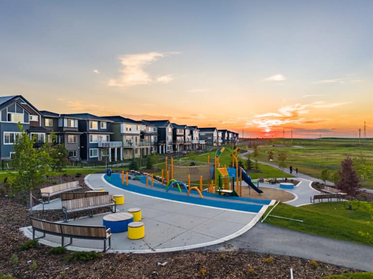 Seating area at sunrise in Cornerstone